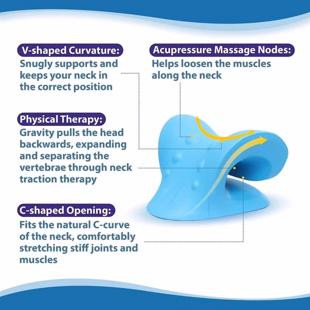 NESTLUNE Blue Contoured Neck Traction Pillow and Shoulder Stretcher – 2