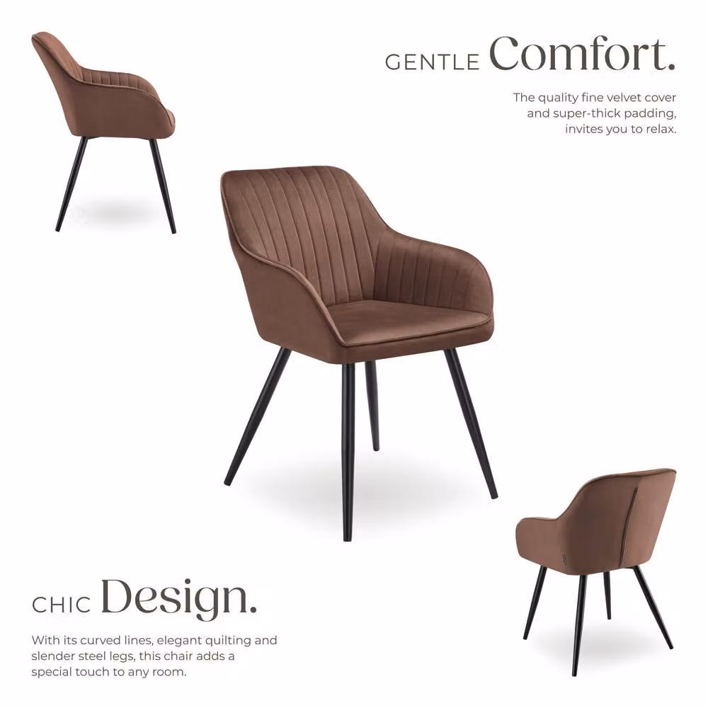 tectake Marilyn Set of 2 Velvet Dining Chairs with Armrests in Brown and Black – 3