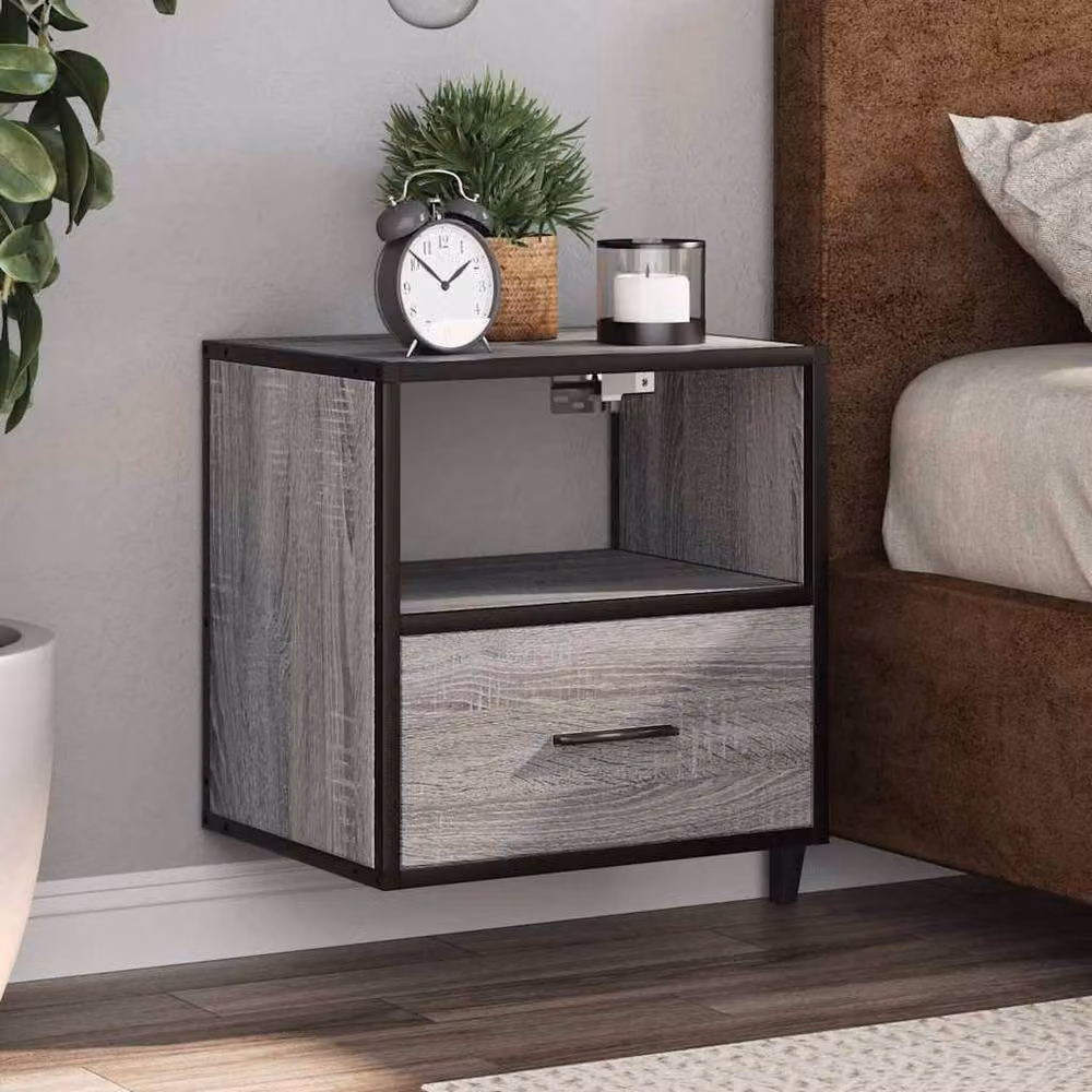 Berkfield Home Wall-mounted Bedside Cabinet in Grey Sonoma, W: 40 cm, D: 31 cm, H: 39.5 cm – 2