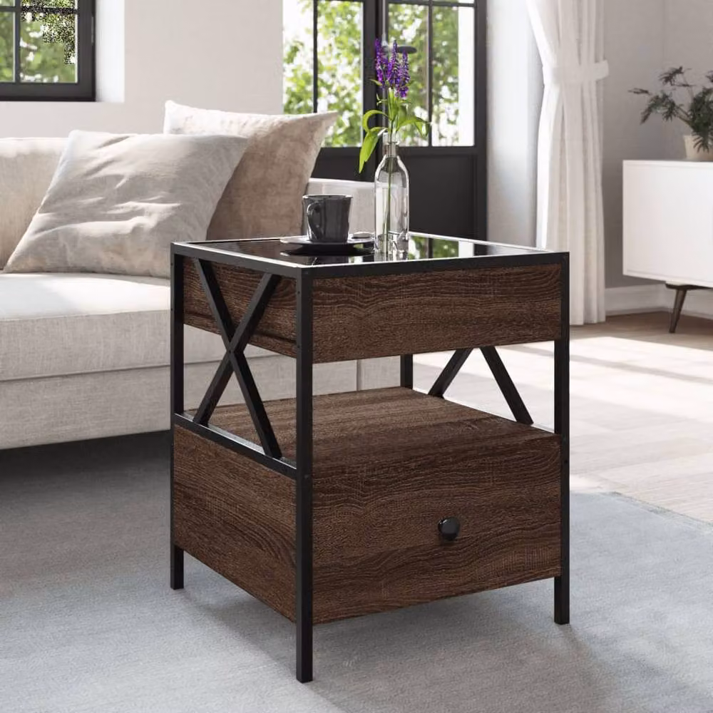 Berkfield Home Infinity LED Coffee Table in Brown Oak, W/D/H: 40 x 40 x 51 cm – 2