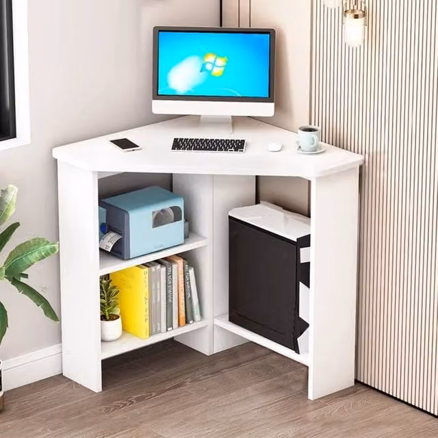 ERGOVEXA White Triangle Corner Computer Desk for Home Office