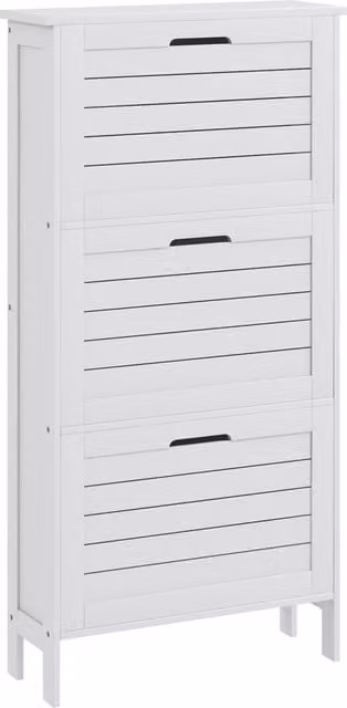 HOMCOM Modern White Narrow Shoe Cabinet with 3 Tilting Compartments and Ventilation