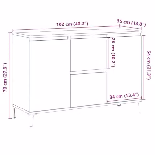 vidaXL Industrial Sideboard in Old Wood Brown, W/D/H: 102 x 35 x 70 cm – 2