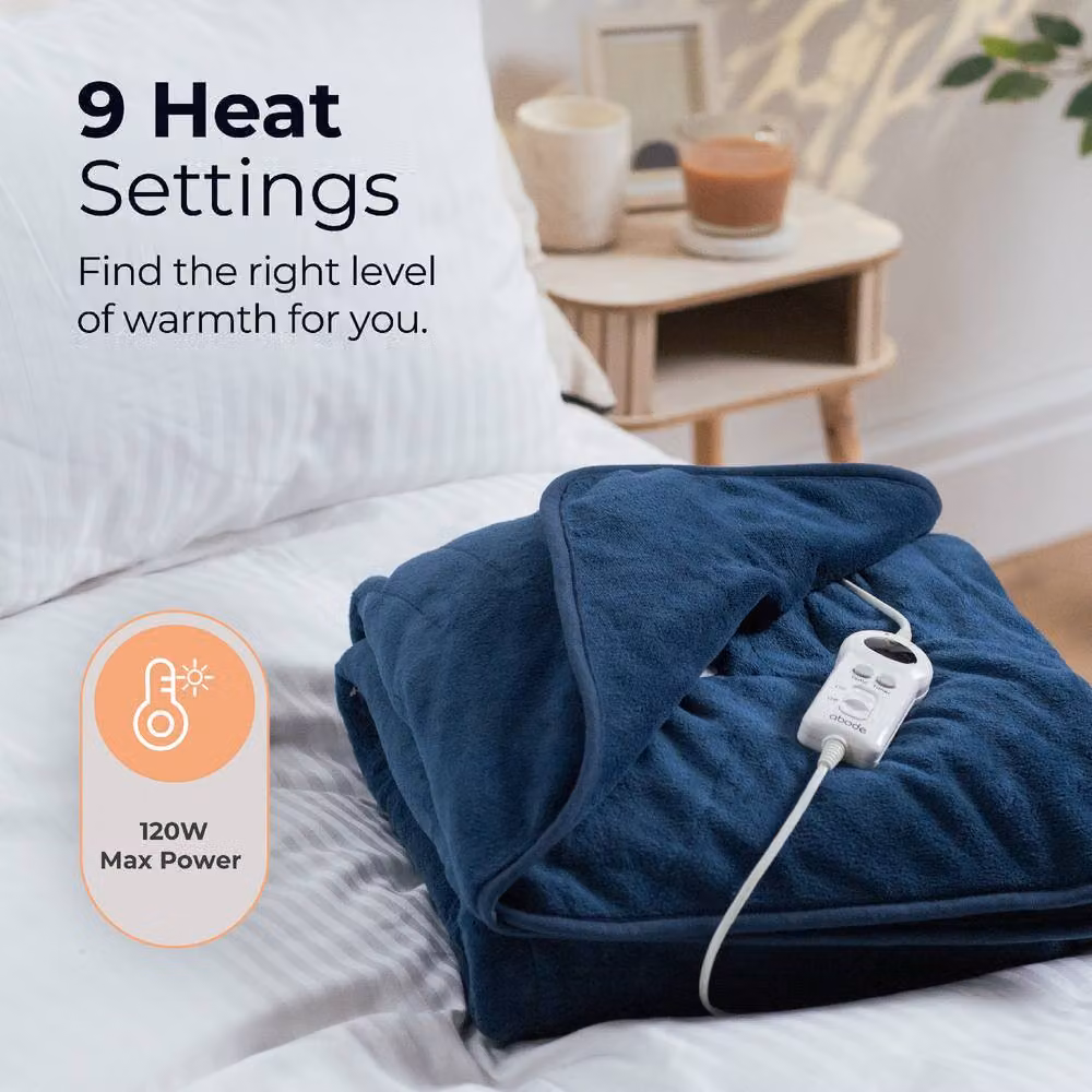 Abode Blue Microfleece Electric Heated Throw with 9 Heat Settings and Auto Shut-off – 3