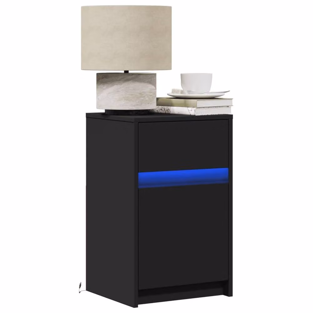 Berkfield Home Modern Black Bedside Cabinet with Integrated LED Lighting, W/D/H: 38 x 34 x 61 cm – 2