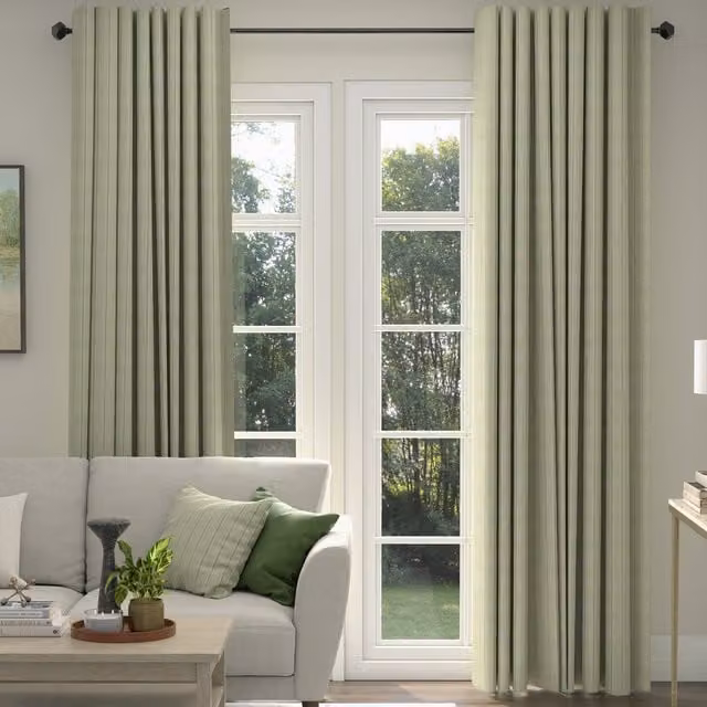 ANTE DECOR Latham Made To Measure Blackout Eyelet Curtains in Green and Beige Striped Cotton