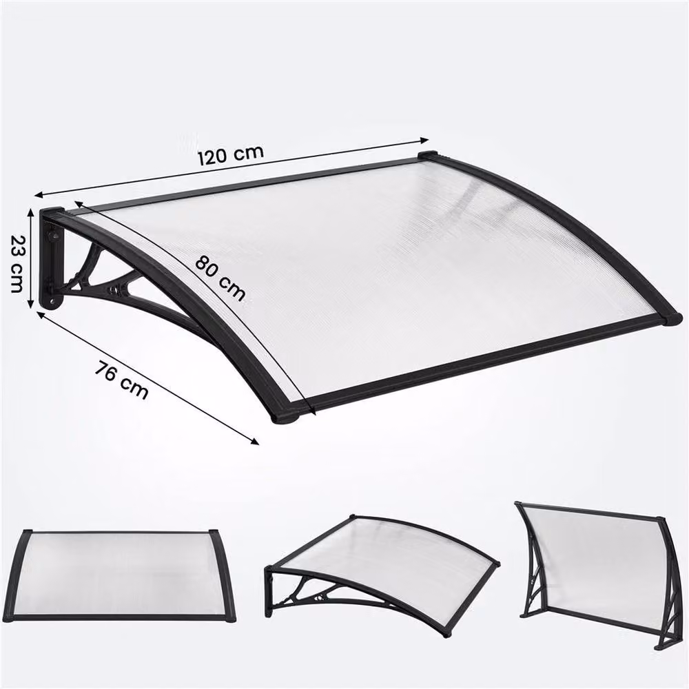 EONLION Black and Transparent Aluminium Door Canopy Awning Rain Shelter, W: 100 cm, D: 100 cm, H: 76 cm – 2