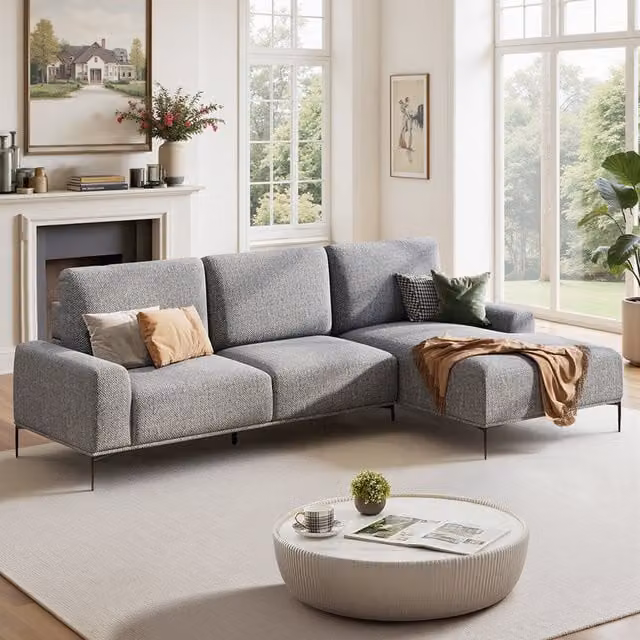Livingandhome L-Shape 3 Seater Sleeper Sofa Couch in Grey Fabric