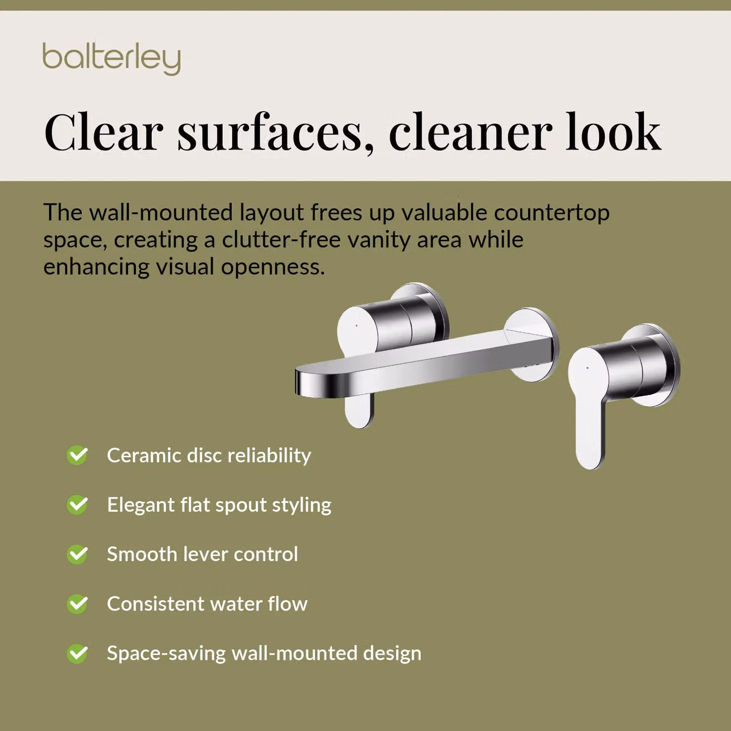 Balterley Pride Contemporary Round Wall Mounted 3 Tap Hole Basin Mixer Tap, Chrome Silver – 3