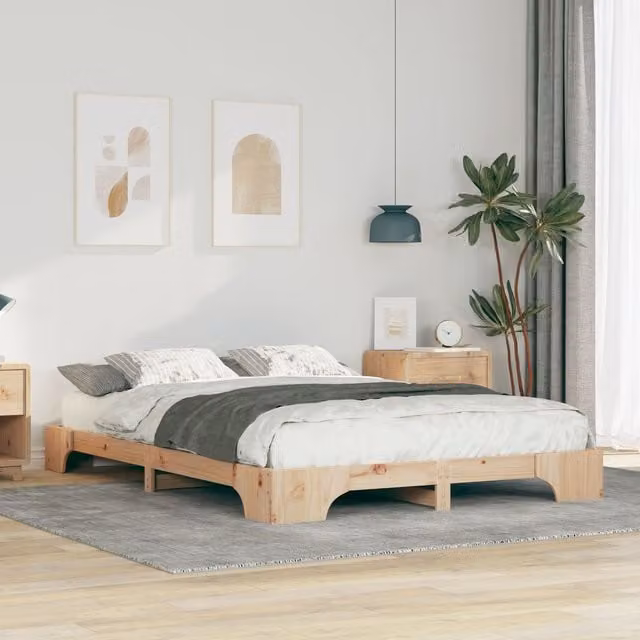 Berkfield Home Floor Bed Frame with Lift Up Storage in Brown Solid Wood W: 140 cm, D: 210 cm – 1