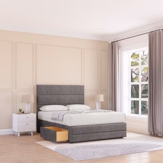 Sloomy Monaco Upholstered Fabric Bed Base in Grey, King Size, W/D/H: 180 x 200 cm