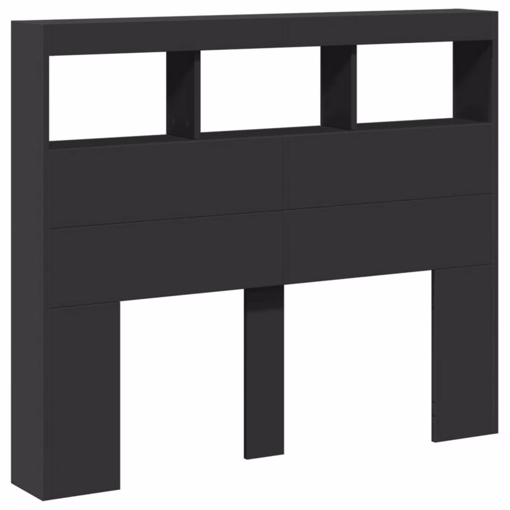 Berkfield Home Modern Black Headboard Cabinet with Integrated LED Lighting and USB Charging Port, W/D/H: 120 x 17 x 102 cm – 3