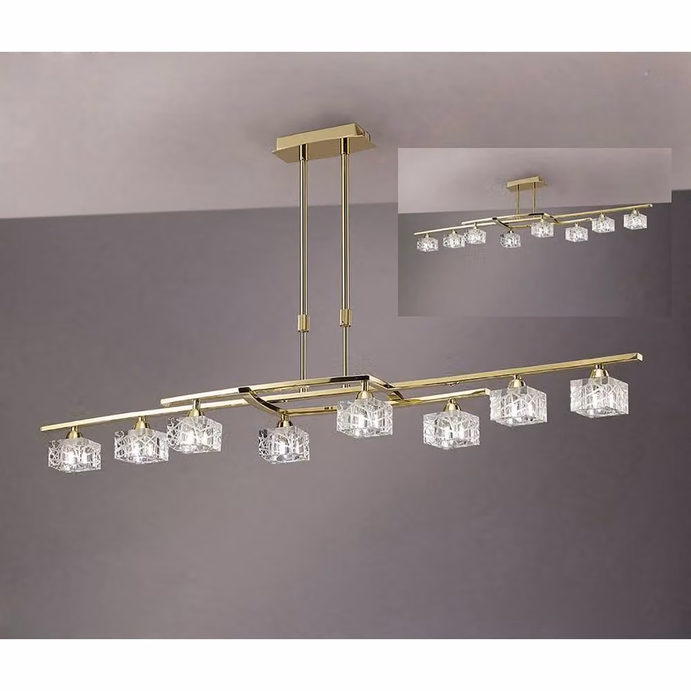 Netlighting Zen Rectangular Telescopic Brass 8 Light G9 Convertible Semi Flush Ceiling Light in Gold – 2