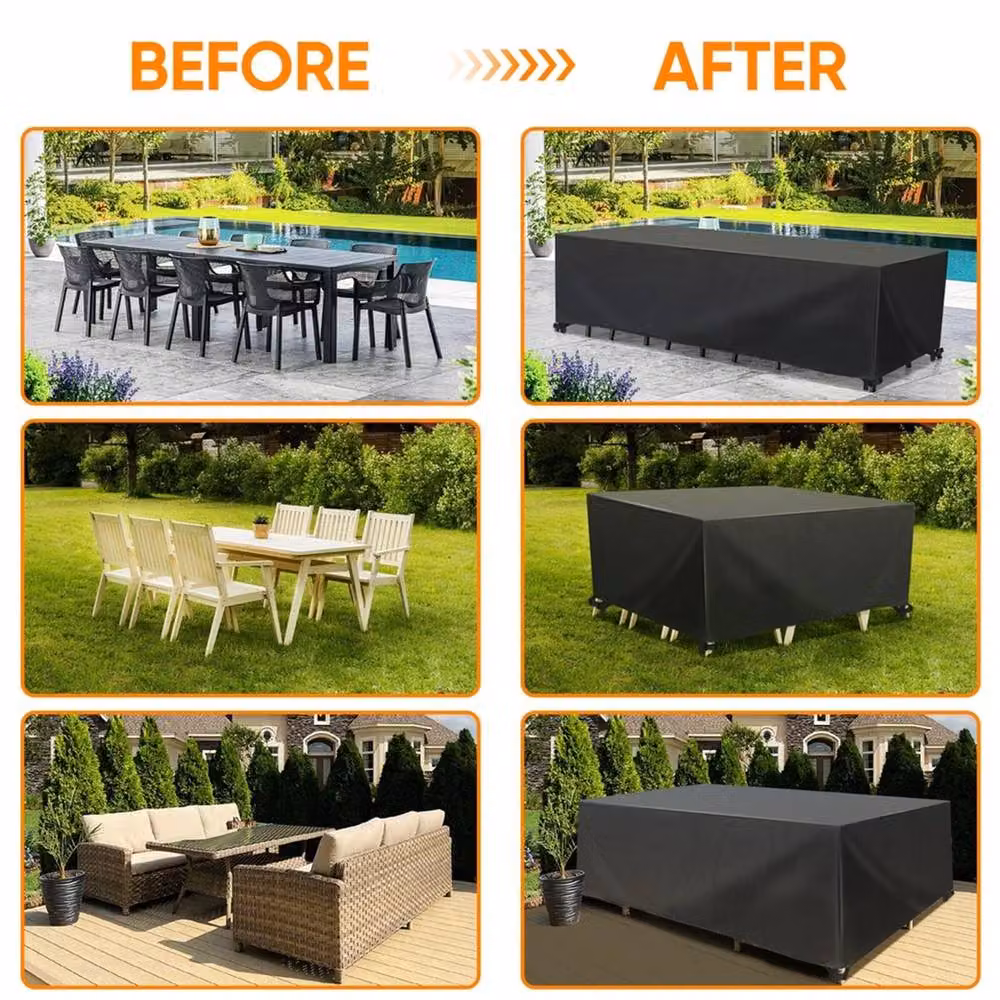 EONLION Black Water-Repellent Oxford Fabric Garden Table Cover – 3