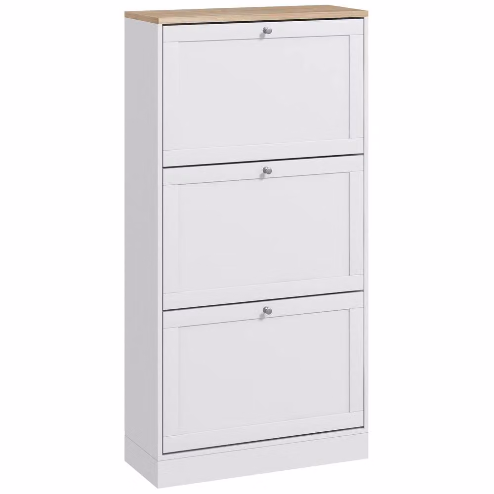 Wyld Haus White Matt 3 Drawer Tilt Out Shoe Cabinet W/D/H: 60 x 23.5 x 115 cm – 2