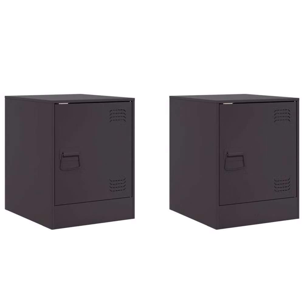 Berkfield Home Set of 2 Black Metal Bedside Cabinets, W/D/H: 34.5 x 39 x 44 cm – 2
