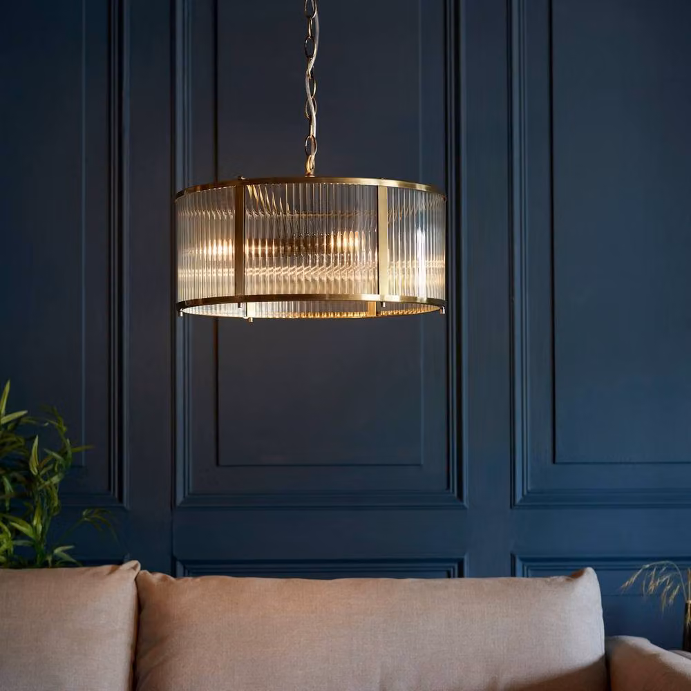 Netlighting Ridgeton 3 Light Decorative Ceiling Pendant in Gold and Antique Brass with Transparent Glass Shades – 2