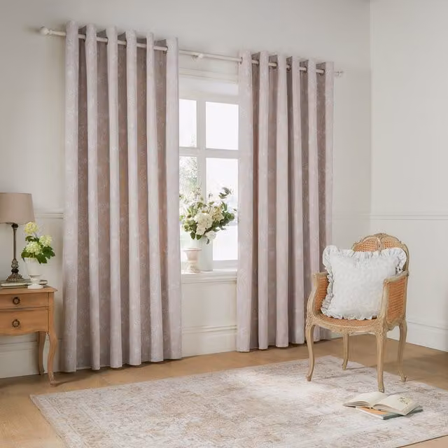 Make It A Home Bella Floral Eyelet Curtain Pair in Beige and Pink, Height: 229 cm