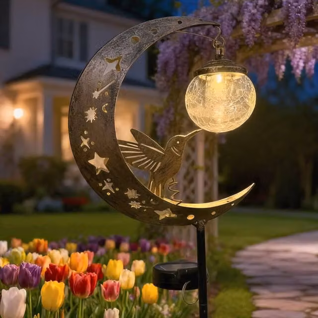 Quipulse Solar-Powered Hummingbird LED Ground Spike Light in Bronze and Multicolour – 1