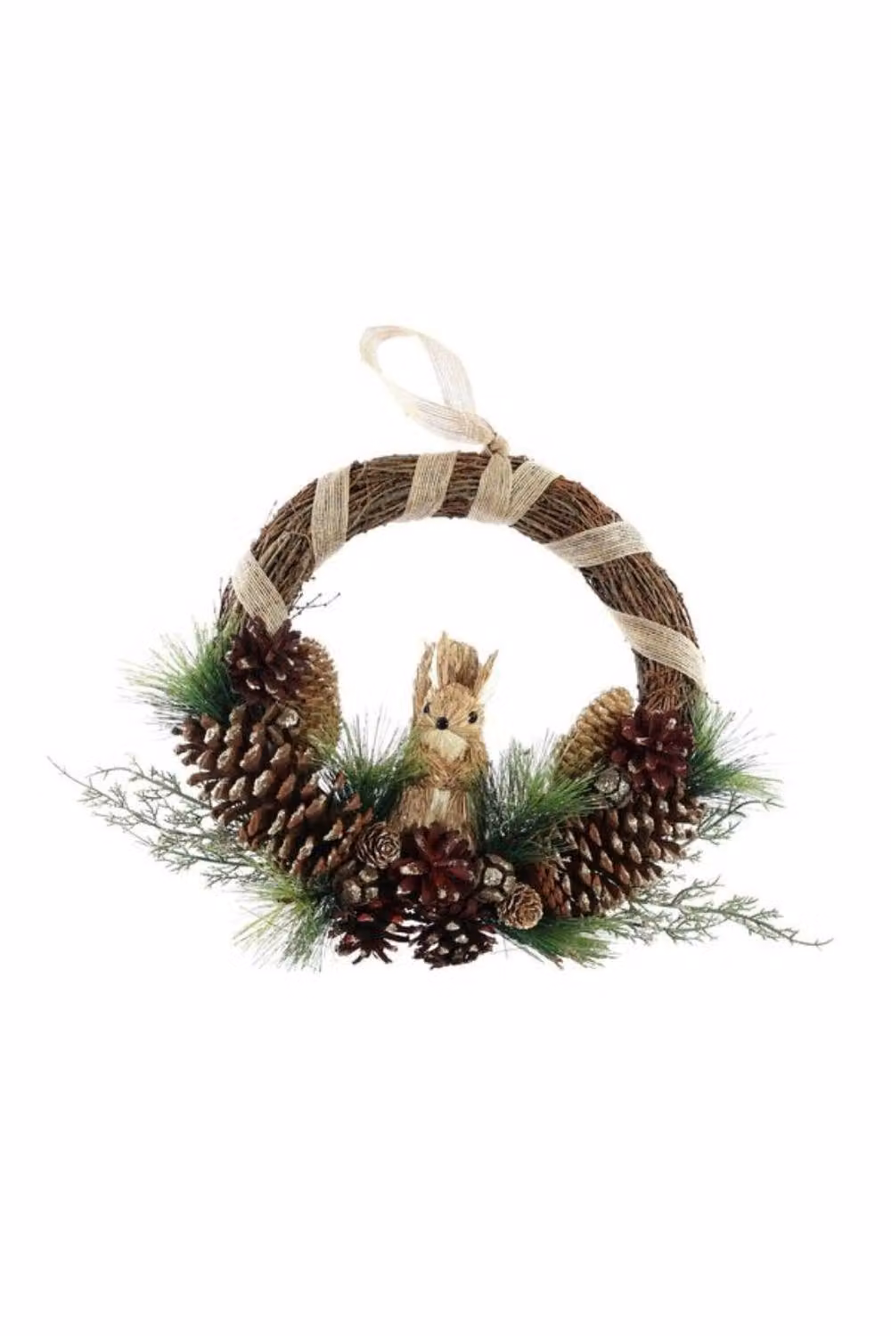 KDMD Brown Rustic Half Wreath with Cones and Squirrel, 36 cm – 2