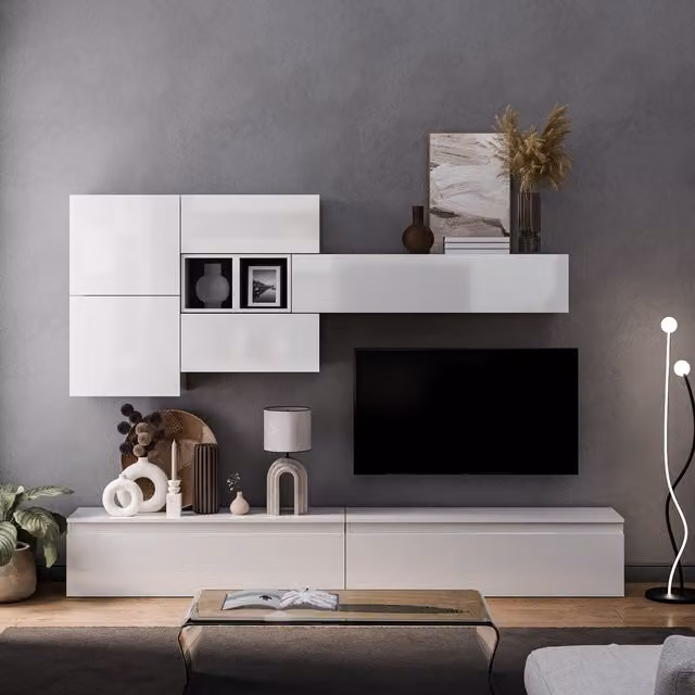 Decorotika Aveiro Wall Mounted Entertainment Center in High Gloss White