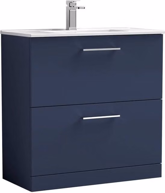 Balterley Blue Modern Floor Vanity Unit with 2 Soft Close Drawers and Vitreous China Basin, Width: 80 cm