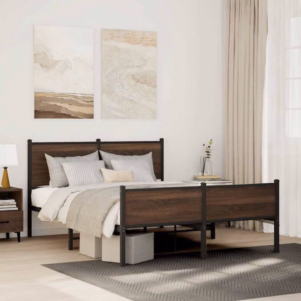Berkfield Home Metal Bed Frame in Brown Oak, W: 140 cm, D: 200 cm – 2