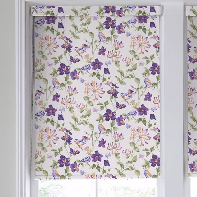 Laura Ashley Elmswell Made to Measure Blackout Roller Blind in Purple Floral Design