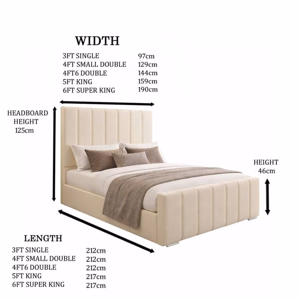 Desire Deco Eleanor Upholstered Plush Velvet Panel Bed Frame, Beige, W/D/H: 180 x 200 cm – 2