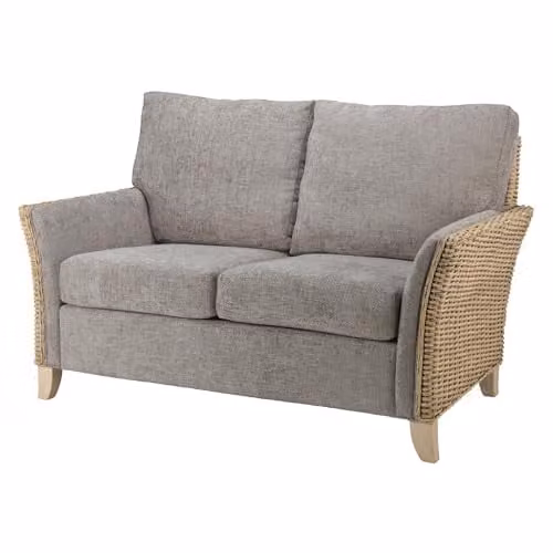 Desser Arlington Conservatory 2-Seater Rattan Sofa with Grey Fabric Cushions, H97 x W144 x D88 cm – 1