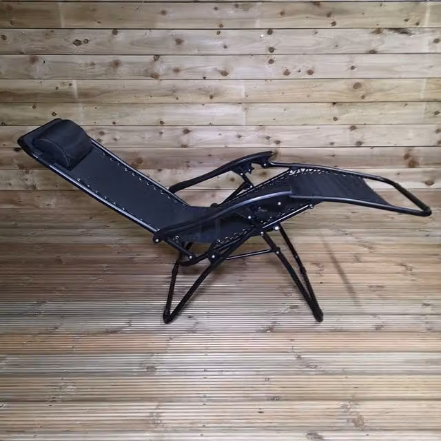 Samuel Alexander Multi Position Textilene Garden Relaxer Chair Lounger with Armrests in Black, W/D/H: 120 x 65 x 112 cm