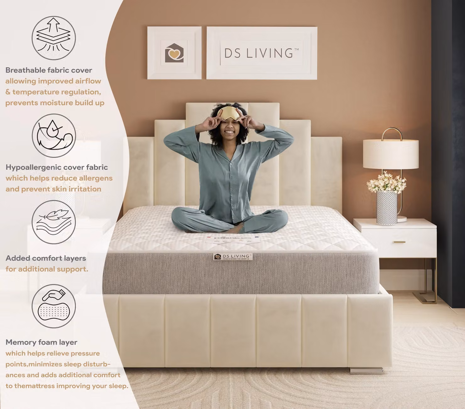 DS Living Haven Medium Memory Spring Essentials Hybrid Mattress in Grey, W/D/H: 90 x 190 cm – 5