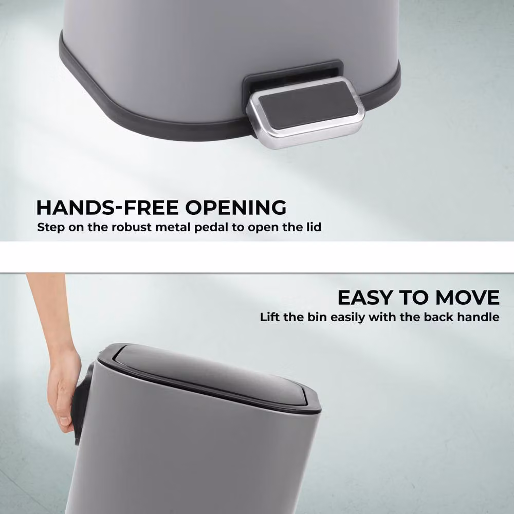 Crystals Grey 3L Soft-Close Stainless Steel Pedal Bin with Removable Inner Bucket, H: 30.0 cm, W: 22.0 cm, D: 16.0 cm – 3