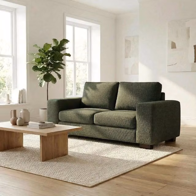 Abakus Direct Boston 2 Seater Sofa in Green Fabric with Solid Wood Frame – 1