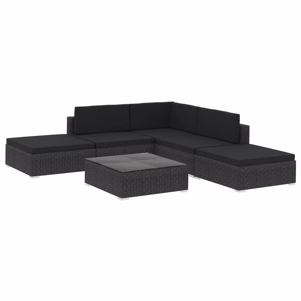 Berkfield Home 6 Piece Black Poly Rattan Garden Lounge Set with Cushions – 2
