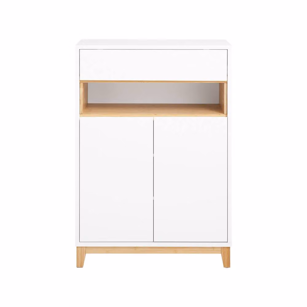SoBuy Modern White Slim Entrance Cabinet with Bamboo Legs and Internal Shelves – 2