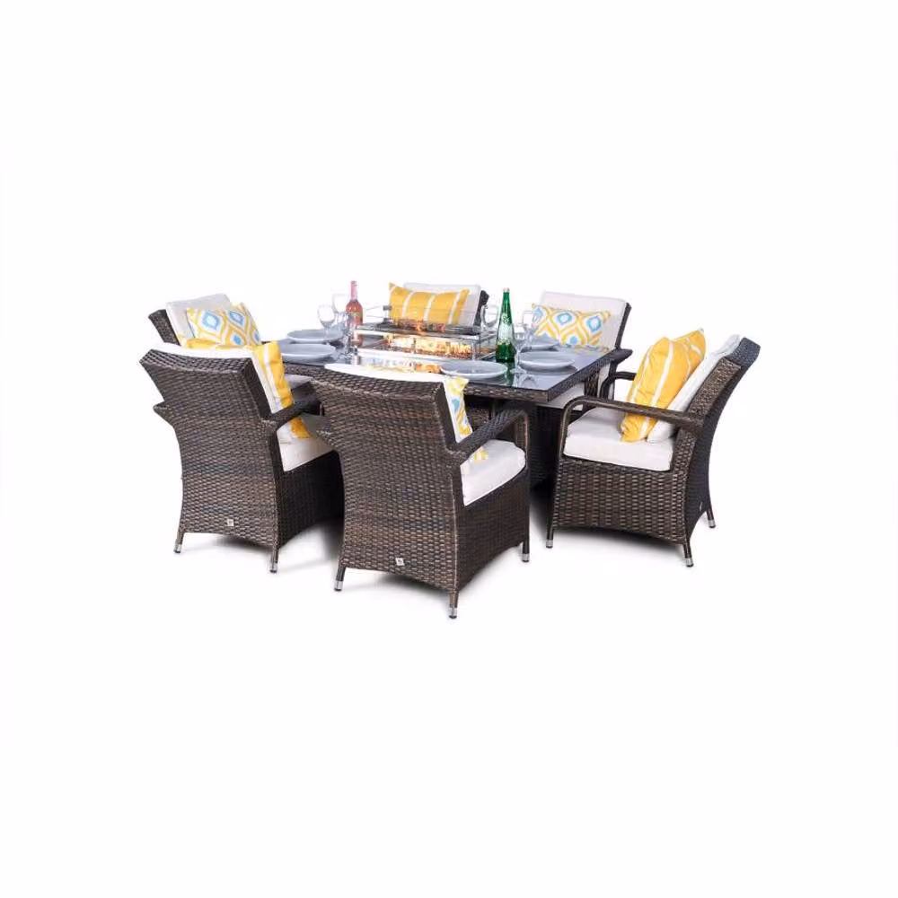 Thats Furniture Arizona 6 Seater Rectangle Rattan Dining Set with Fire Pit in Brown – 2