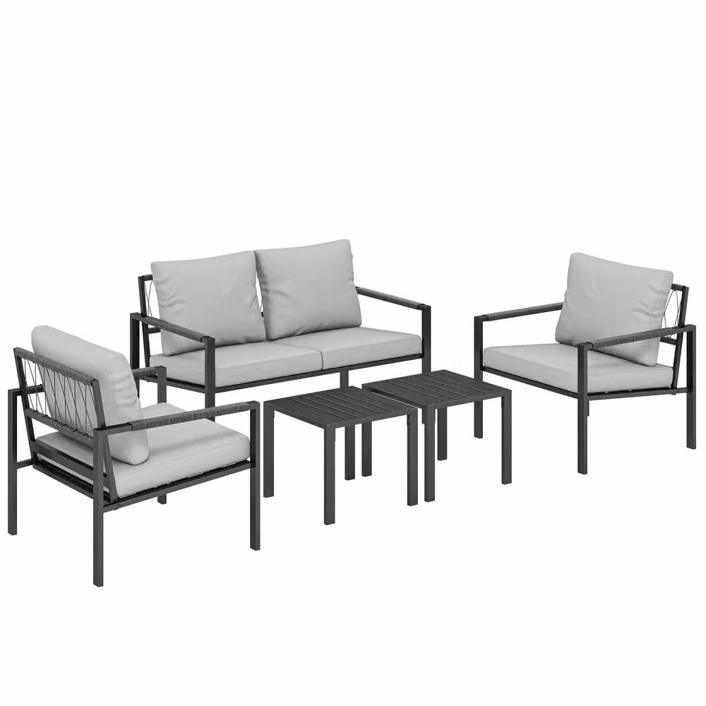 Wyld Haus Cosneri 4 Seater Garden Sofa Set with 2 Coffee Tables in Light Grey – 2
