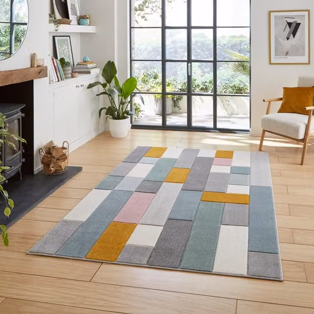 Terrys Matrix E7918 Hand Carved Geometric Modern Rug, Multicolour, W: 160 cm, D: 230 cm