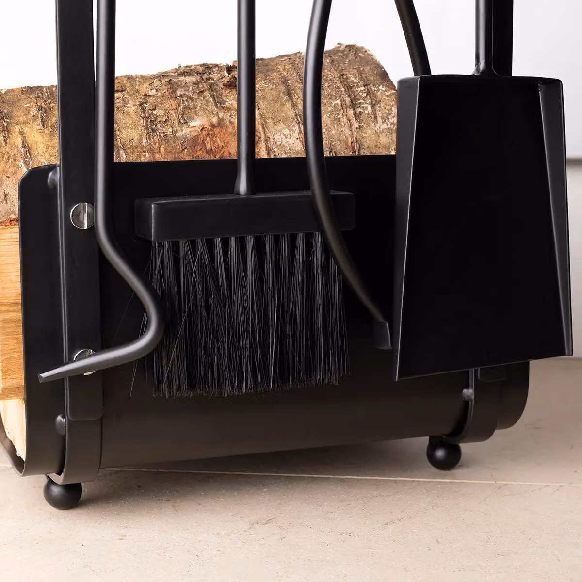 Charles Bentley Hazel Black Metal Log Holder and Freestanding Fireside Tool Set – 3