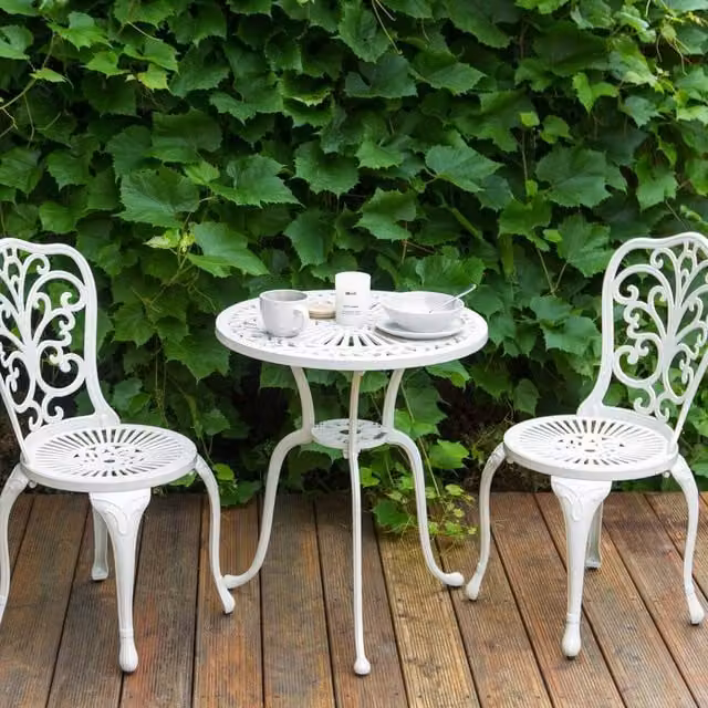 Wyld and Coco Off White Aluminium Round Outdoor Dining Table, Diameter: 61 cm
