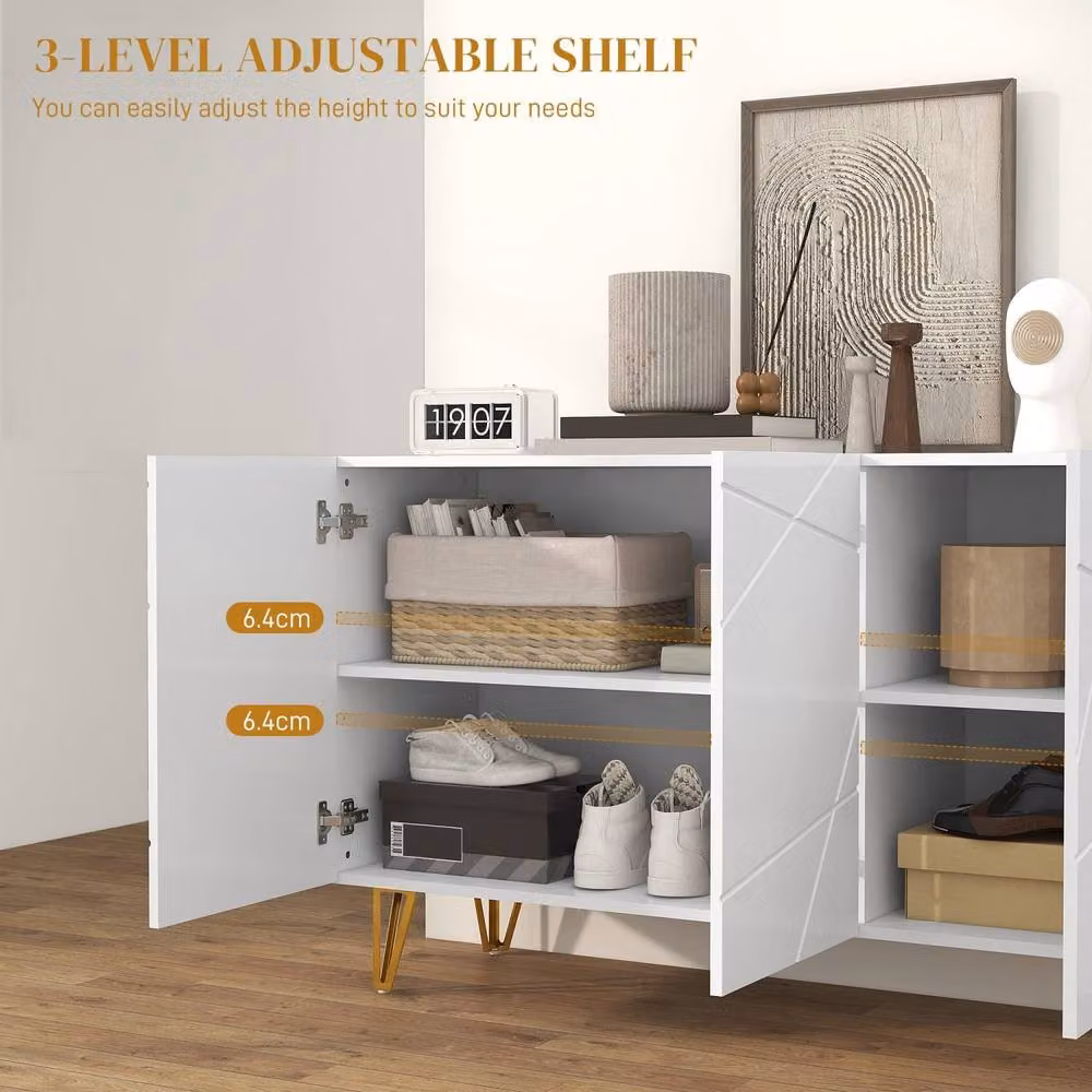 Wyld Haus Sarota Modern High Gloss White Sideboard with Gold Tone Hairpin Legs – 4
