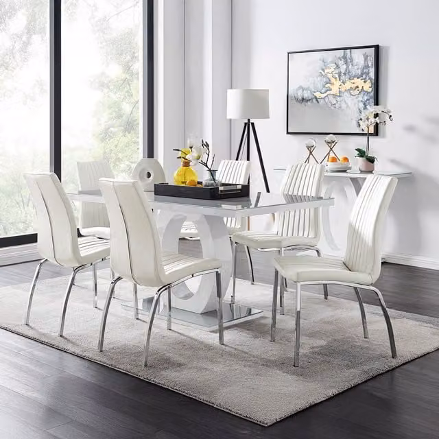 FurnitureboxUK Giovani 6-Seater Grey Glass Rectangular Dining Table and 6 White Chairs – 1