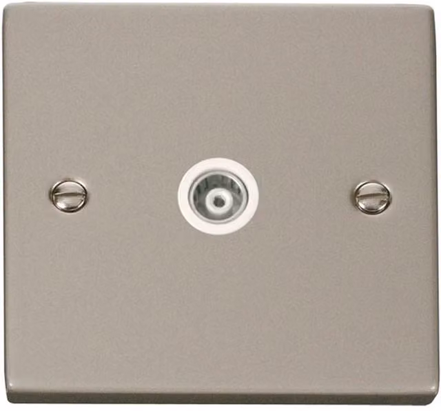 SE HOME Pearl Nickel Single Isolated Coaxial Socket in White