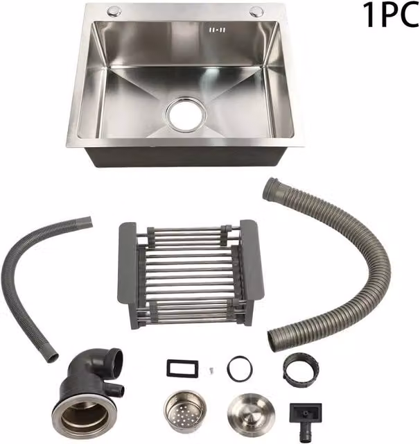 Kelvenix Large Super Deep Single Bowl Square Stainless Steel Kitchen Sink in Silver W: 100 cm, D: 52 cm, H: 45 cm
