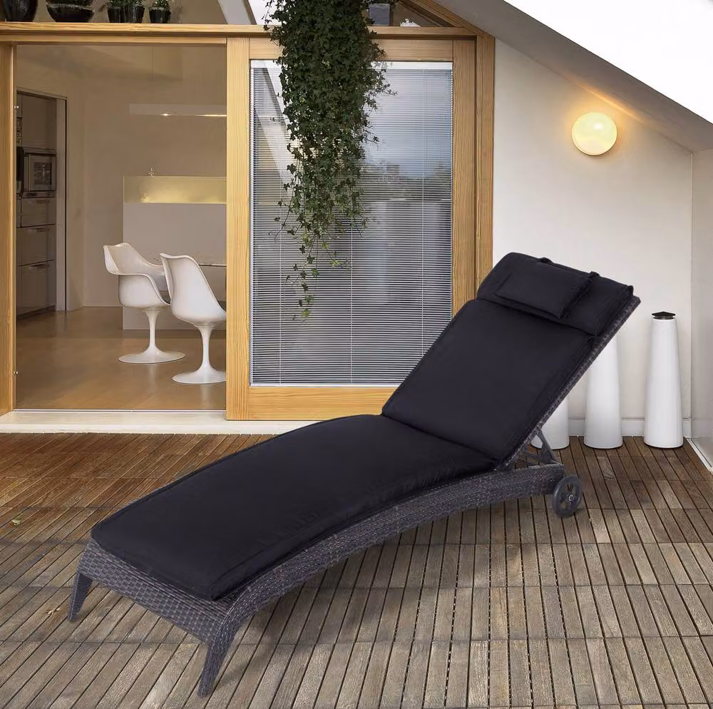 STILVORA Sun Lounger Cushion with Removable Head Pillow in Black – 2