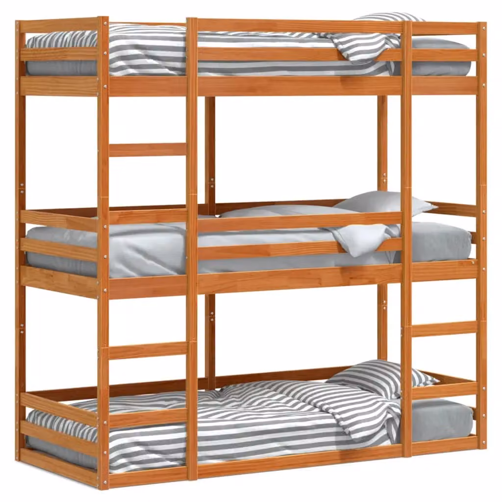 Berkfield Home Triple Bunk Bed in Wax Brown Solid Pine Wood, W/D/H: 80 x 200 cm – 2