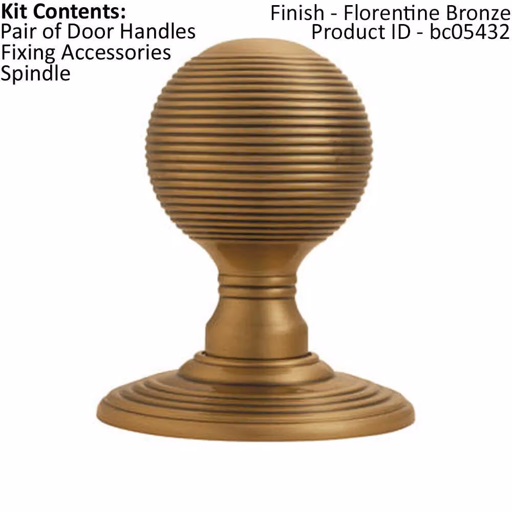 Loops Pair of Round Textured Mortice Door Knobs in Bronze Beehive Style, 50mm Diameter – 2