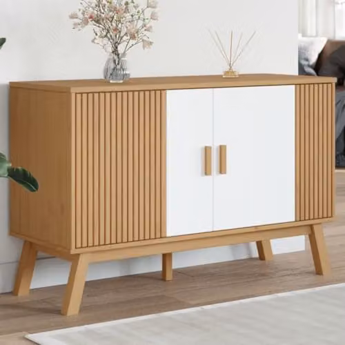 vidaXL OLDEN Sideboard in White and Brown Solid Pine Wood, W/D/H: 114 x 43 x 73.5 cm – 2