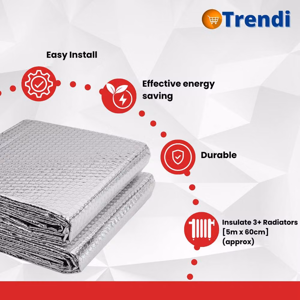 Trendi Reflective Radiator Foil Insulation Heat Saver Roll, Silver, W: 67.5 cm, H: 1000 cm – 3